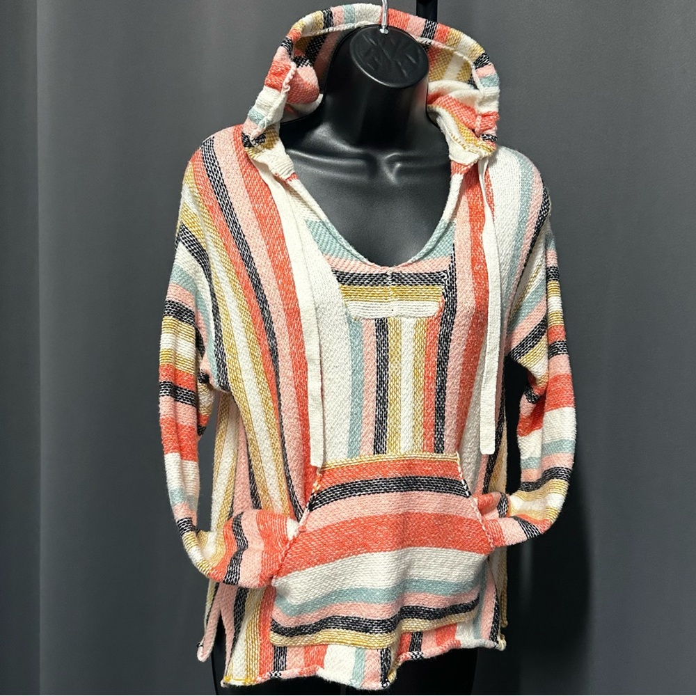 Retro Rip Curl Striped Hooded Baja Pullover with Kangaroo Pocket Women's X-Small